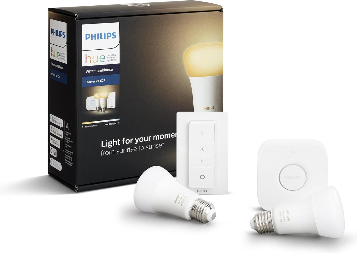 Philips Hue Starterspakket White Ambiance E27 2 lampen bridge
