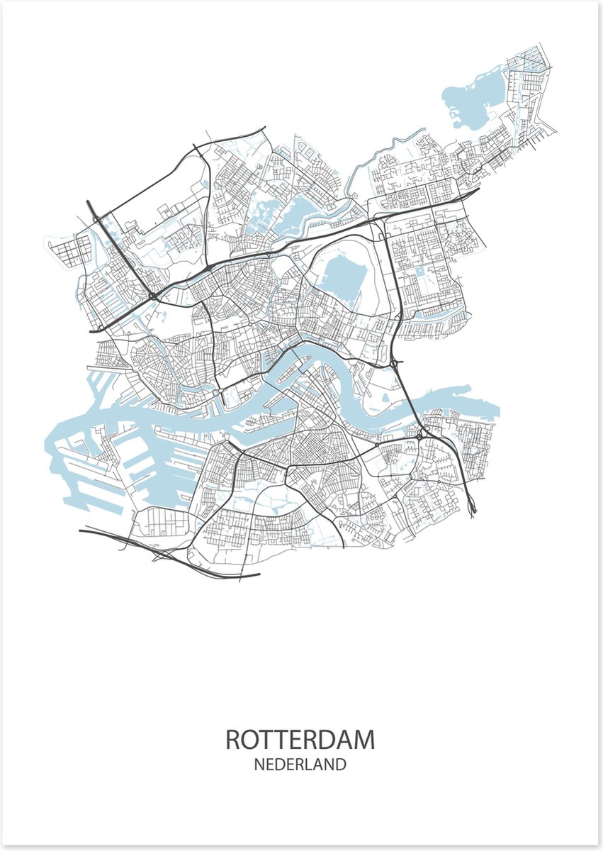 De Lange Koe Poster Rotterdam | Plattegrond | 29,7 x 42,0 cm (A3) Wit