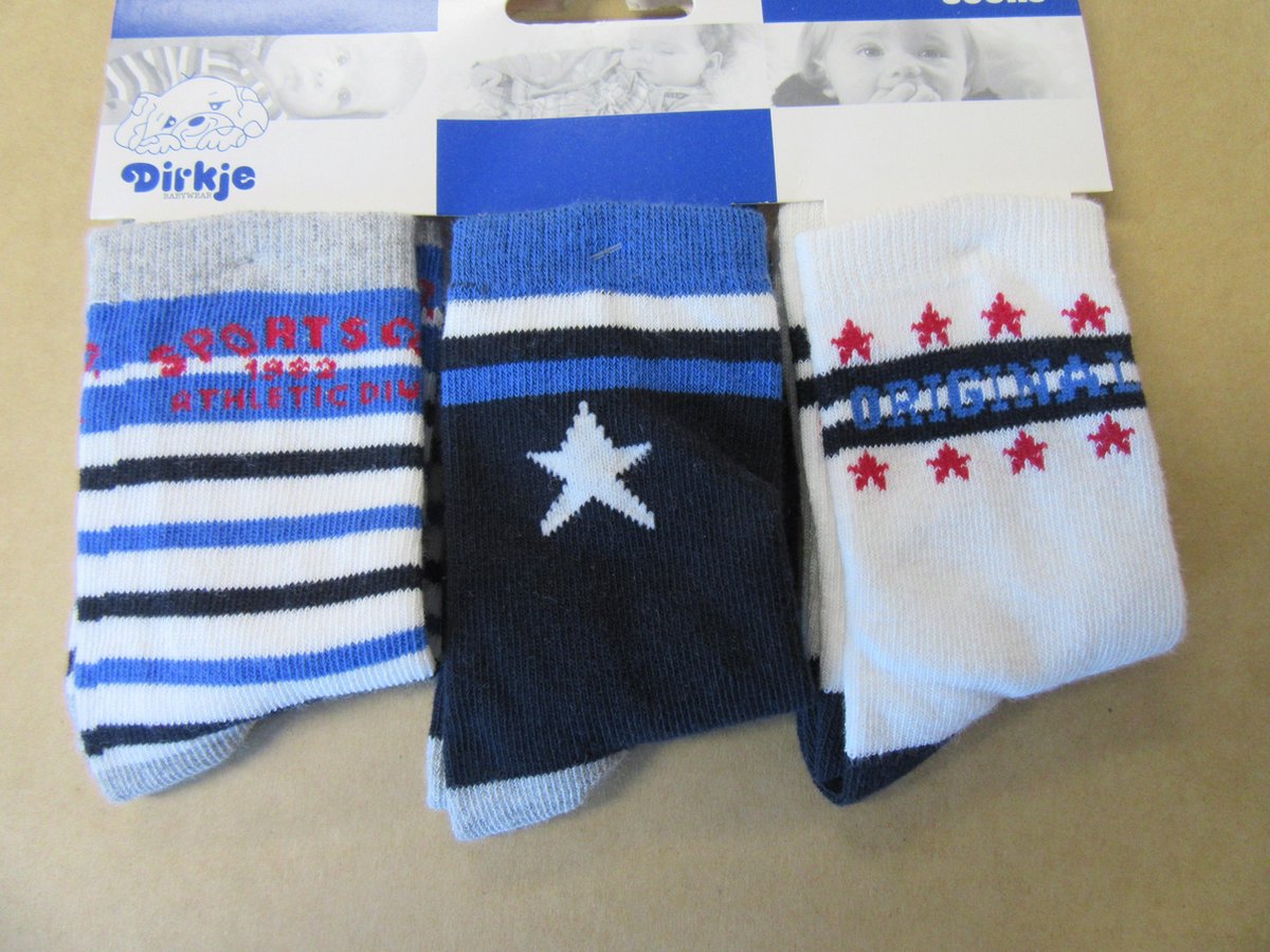 Dirkje - Sokken 3 pack - Jongens - blauw, wit , zwart - Sport & co - Maat 3-4jaar