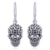 Joy|S - Zilveren sugar skull oorhangers candy schedel