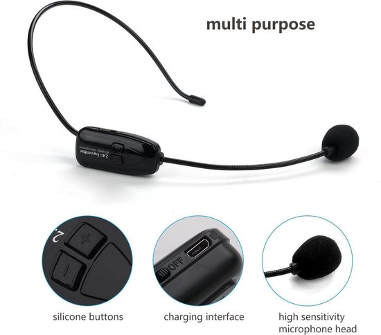 2.4G Draadloze Microfoon Headset Mic Spraakversterker Luidspreker voor  Karaoke... | bol.com