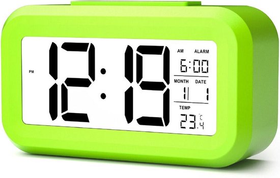YONO Digitale Wekker - Alarm Klok met Temperatuur, Kalender en LED Verlichting - Groen