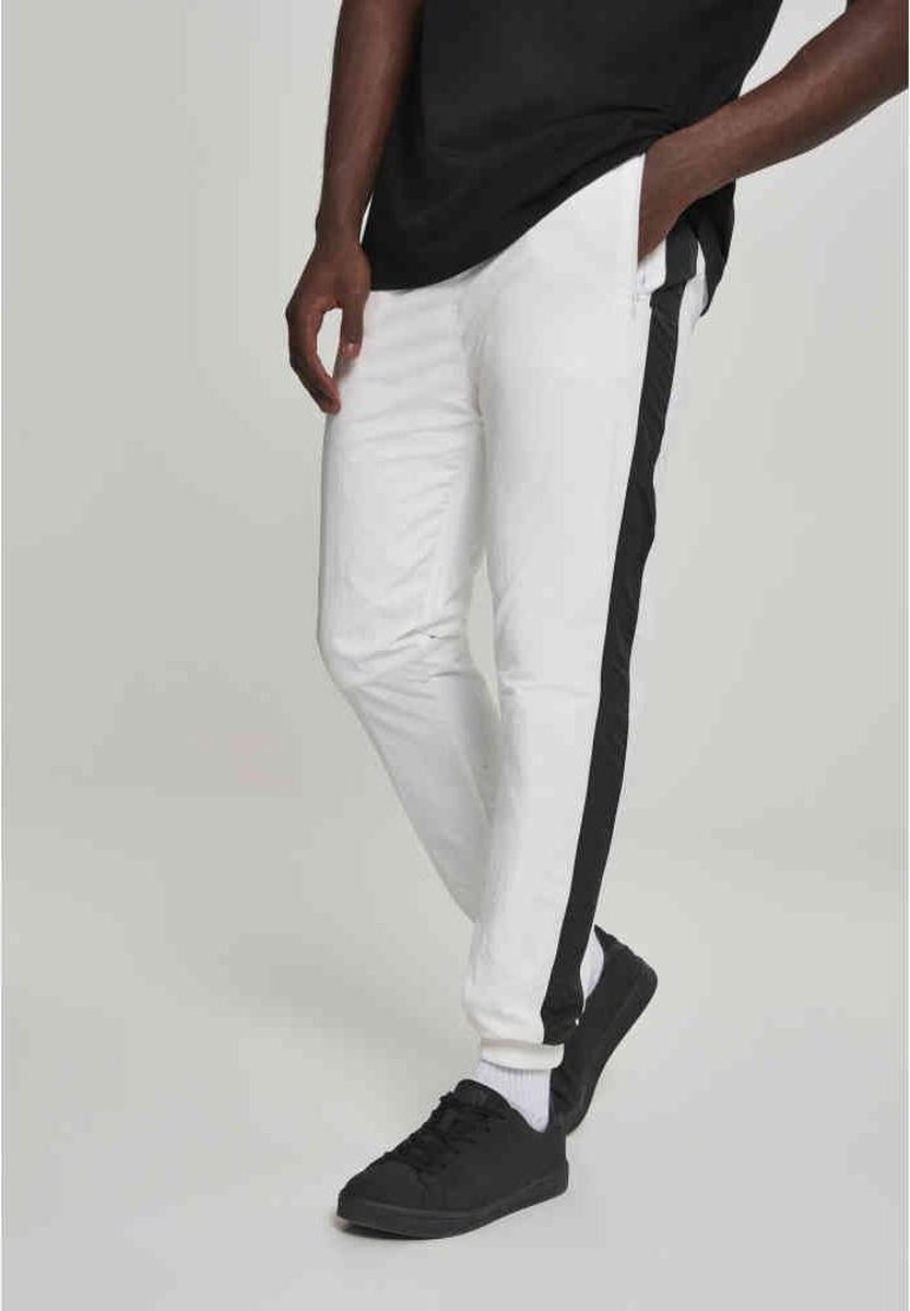 Urban Classics Heren joggingbroek -L- Side Striped Crinkle Track Wit