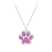 Joy|S - Zilveren kat hond dierenpoot hanger met ketting 36 cm + 5 cm roze - poot afdruk