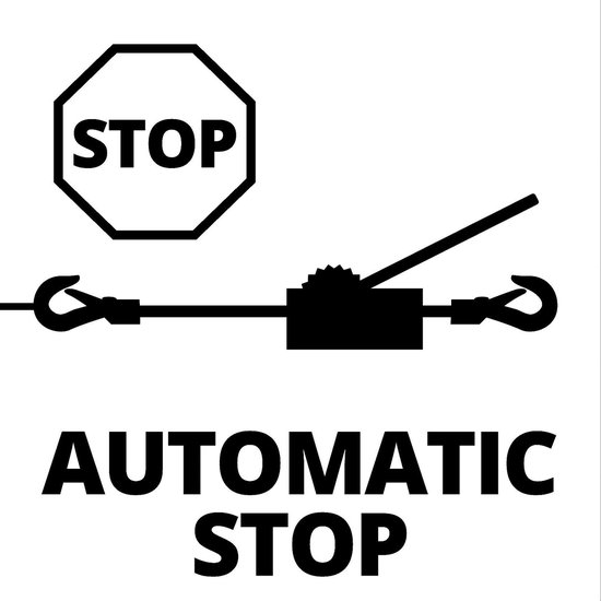Pictogram met STOP-bord, schematische lier en "AUTOMATIC STOP".