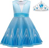 Elsa jurk ster Basic met sleep 122-128 (140) + kroon Prinsessen jurk verkleedkleding