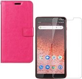 Nokia 1 Plus Portemonnee hoesje roze met 2 stuks Glas Screen protector