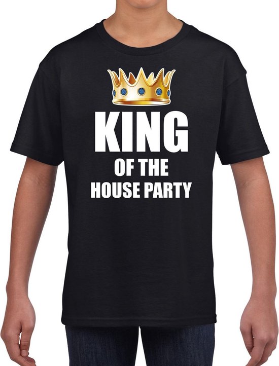 King of the house party t-shirt zwart voor kinderen / jongens - Woningsdag / Koningsdag - thuisblijvers / lui dagje / relax shirtje 110/116