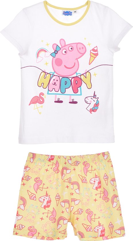 Peppa Pig pyjama korte mouw - wit - geel - maat 116 / 6 jaar