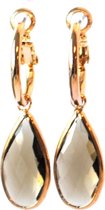 Oorbellen oorring goud, goldplated en crystal hanger bruin, lengte 4 cm
