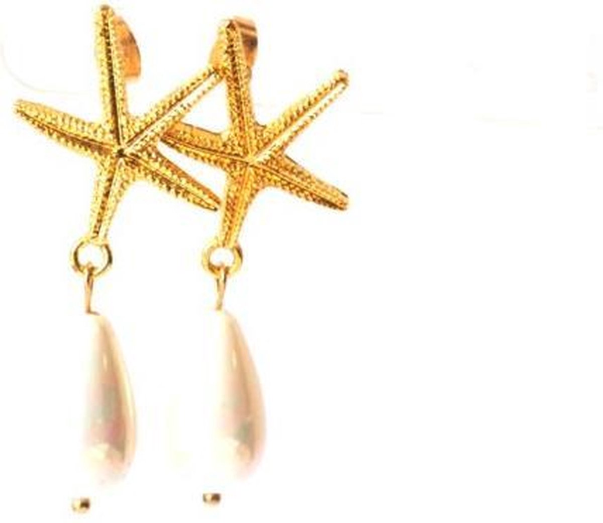 Oorbellen met oorsteker zeester en schelpparel, lengte 4,5 cm