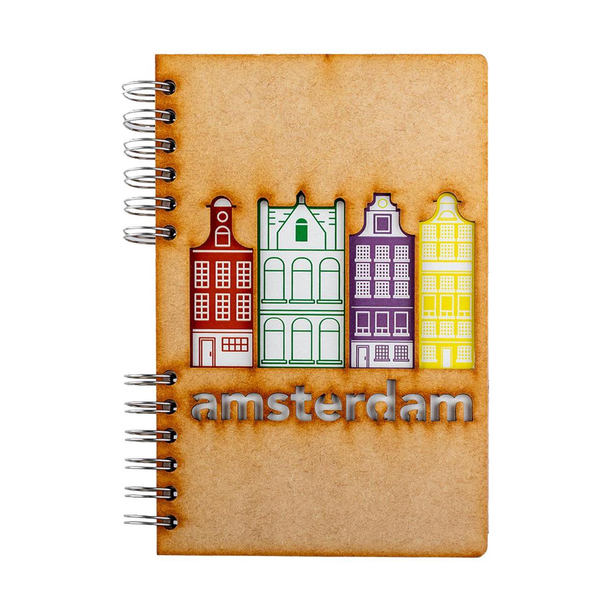 KOMONI - Duurzaam houten Schetsboek - Gerecycled papier - Navulbaar - A5 - Blanco - Amsterdam Gracht