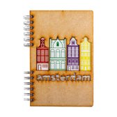 KOMONI - Duurzaam houten Schetsboek - Gerecycled papier - Navulbaar - A5 - Blanco -   Amsterdam Gracht