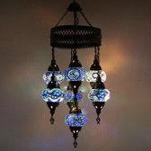 Turkse Lamp -  Hanglamp - Mozaïek Lamp - Marokkaanse Lamp - Oosters Lamp - Authentiek - Handgemaakt- Kroonluchter- Blauw / Navy - 7 bollen