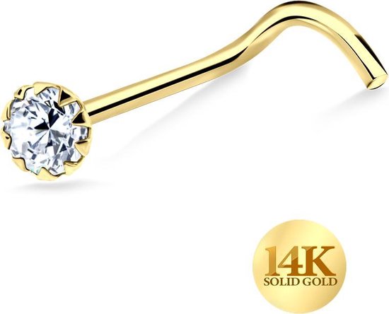 Joy|S - Gouden neuspiercing zirkonia 14 kt goud | bol.com