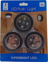 LED push light set 3 stuk inclusief 9 batterijen - Kleur: Zwart - Led druk lamp - Led spotjes - Zelfklevende led druklampjes - Interieur led lamp - Led voor in de keuken - Led verlichting int