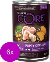 6x Wellness Core Hondenvoer Blik Puppy Kip - Kalkoen - Pompoen 400 gr