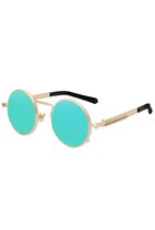 KIMU ronde zonnebril blauw hipster - vintage spiegelglazen goud steampunk