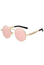 KIMU ronde zonnebril rosé goud hipster - vintage roze spiegelglazen