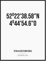 Poster/kaart ZWANENBURG met coördinaten