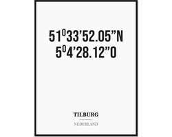 Poster/kaart TILBURG met coördinaten