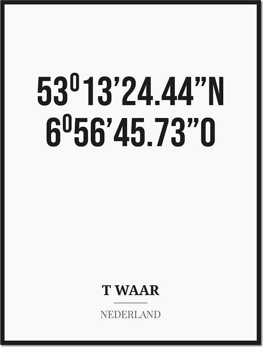 Studio216 Poster/kaart T WAAR met coördinaten zwart, wit