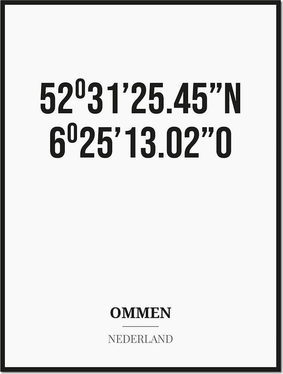 Studio216 Poster/kaart OMMEN met coördinaten zwart, wit