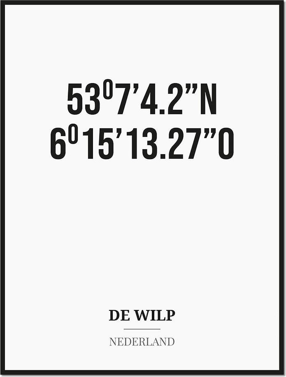 Studio216 Poster/kaart DE WILP met coördinaten zwart, wit