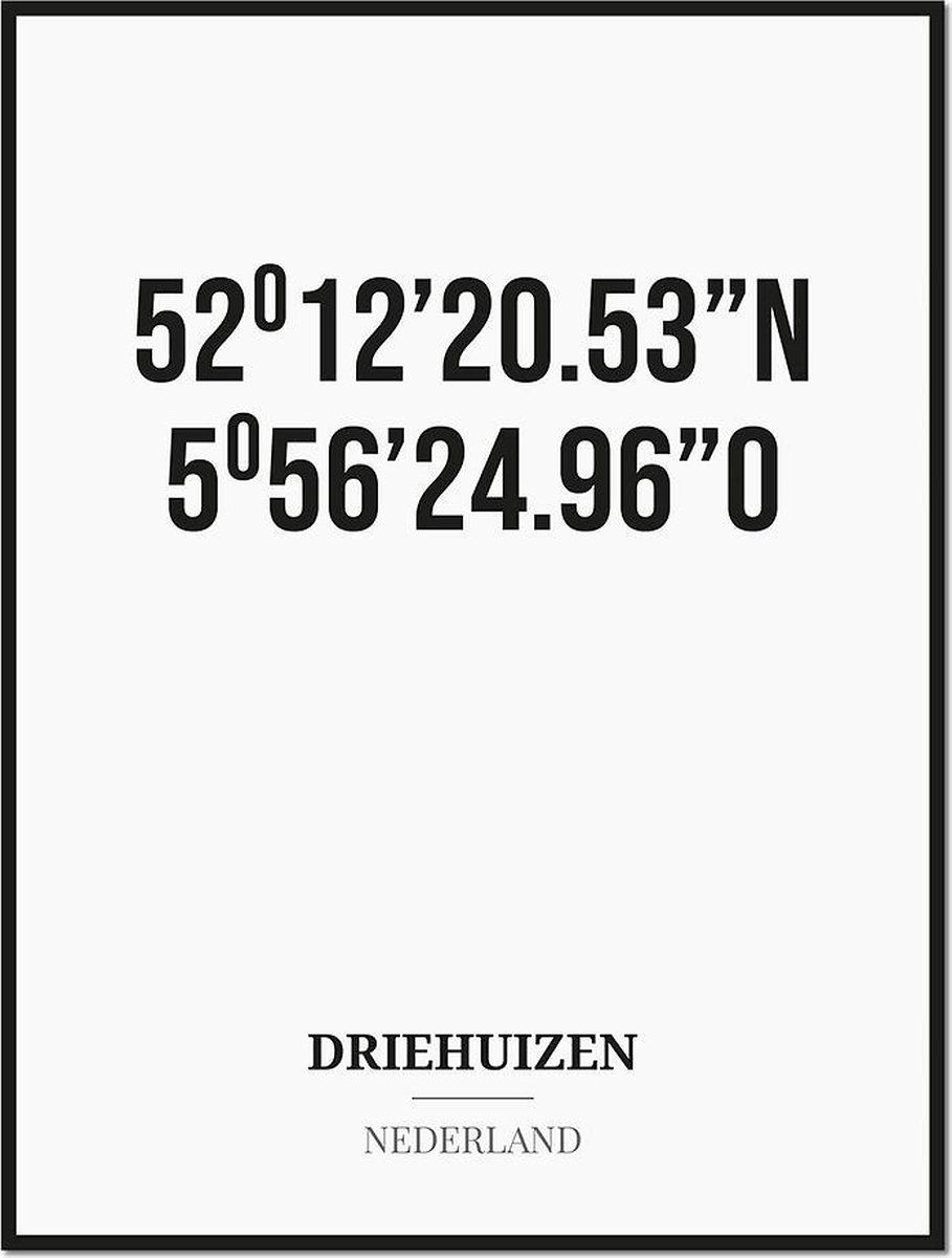 Poster/kaart DRIEHUIZEN met coördinaten