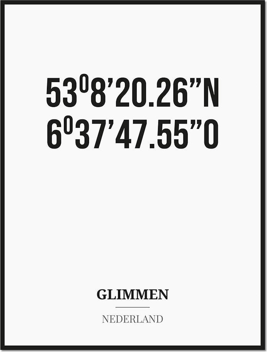 Studio216 Poster/kaart GLIMMEN met coördinaten zwart, wit