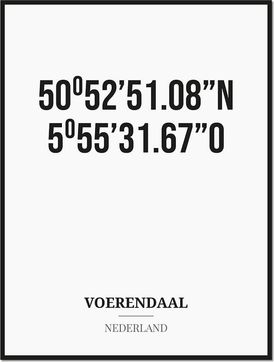 Poster/kaart VOERENDAAL met coördinaten