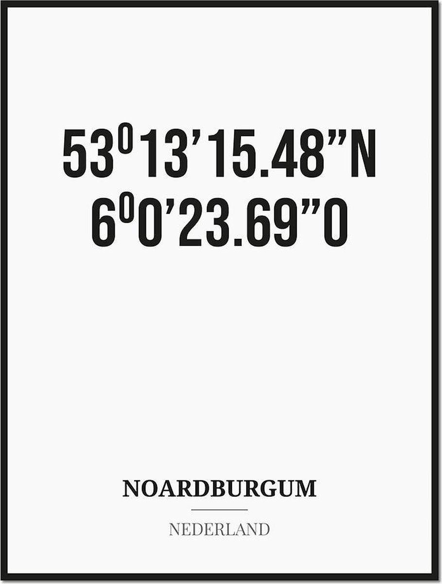 Studio216 Poster/kaart NOARDBURGUM met coördinaten zwart, wit