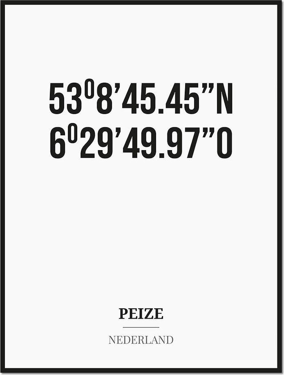 Poster/kaart PEIZE met coördinaten
