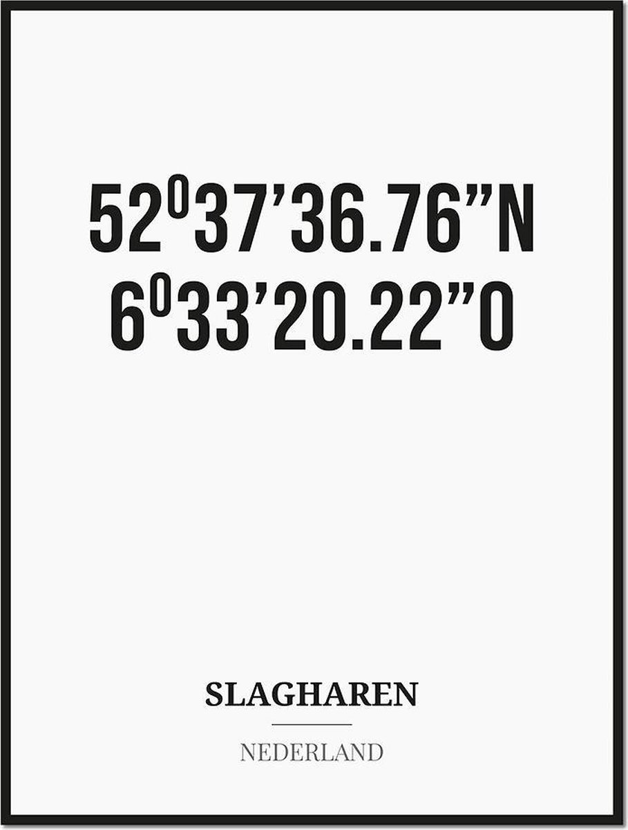 Studio216 Poster/kaart SLAGHAREN met coördinaten zwart, wit