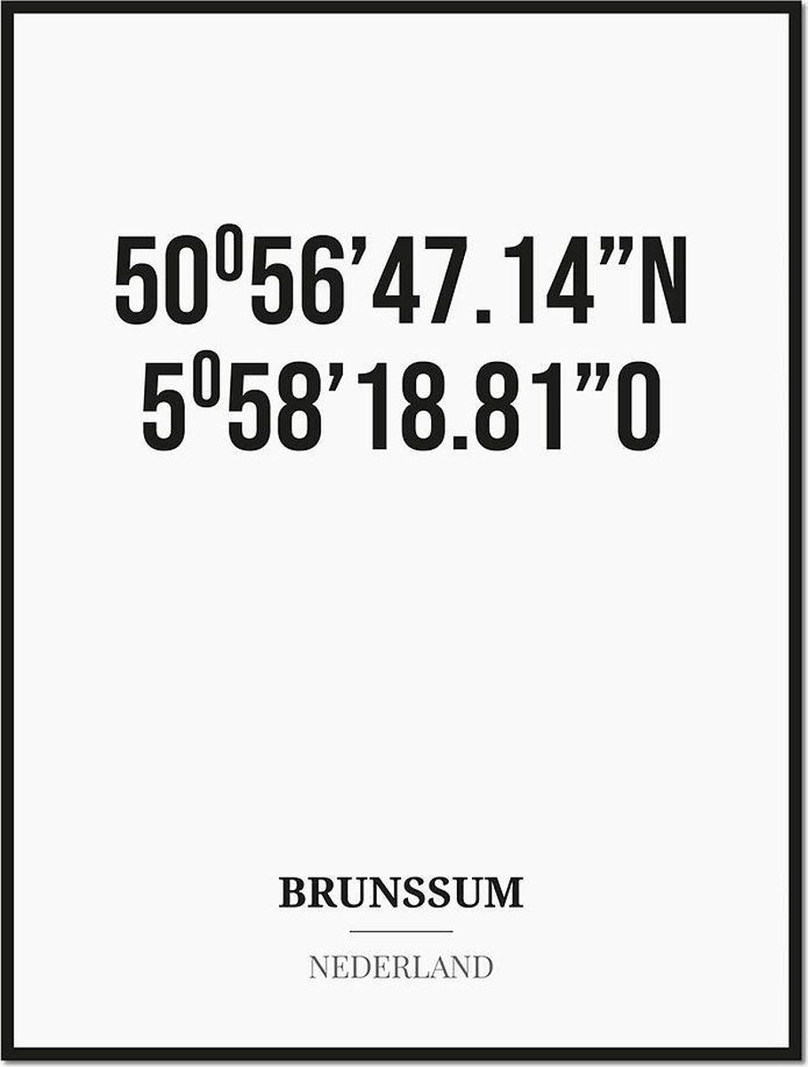Studio216 Poster/kaart BRUNSSUM met coördinaten zwart, wit