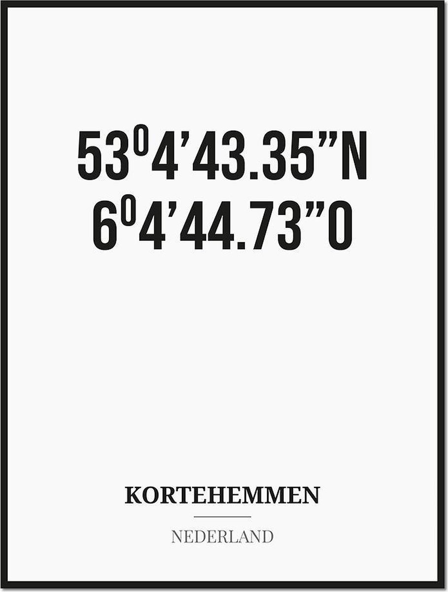 Studio216 Poster/kaart KORTEHEMMEN met coördinaten zwart, wit