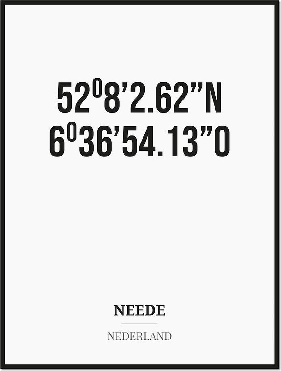 Studio216 Poster/kaart NEEDE met coördinaten zwart, wit