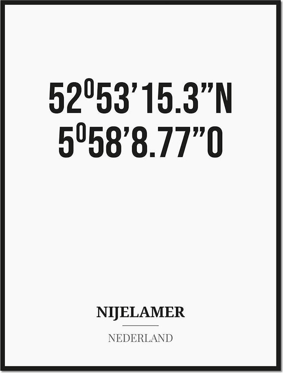 Studio216 Poster/kaart NIJELAMER met coördinaten zwart, wit