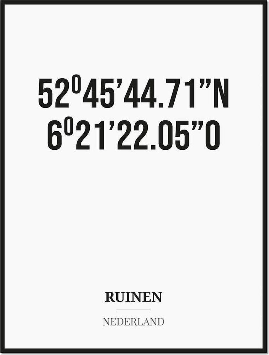Studio216 Poster/kaart RUINEN met coördinaten zwart, wit