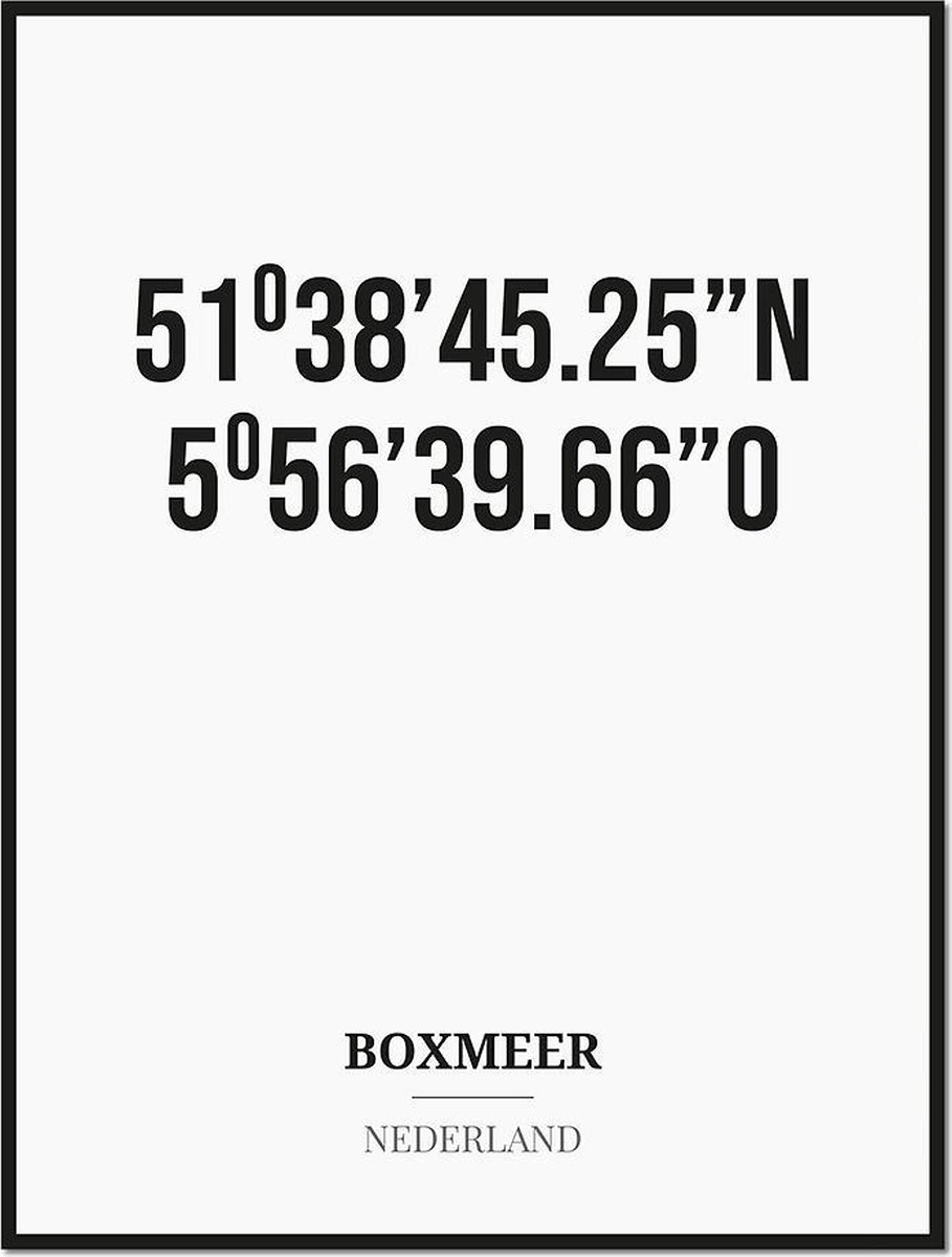 Studio216 Poster/kaart BOXMEER met coördinaten zwart, wit