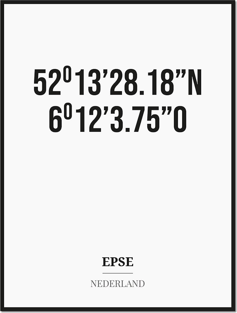 Studio216 Poster/kaart EPSE met coördinaten zwart, wit