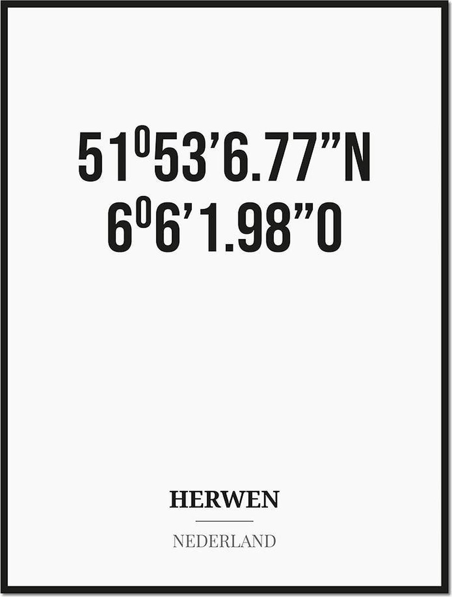 Studio216 Poster/kaart HERWEN met coördinaten zwart, wit