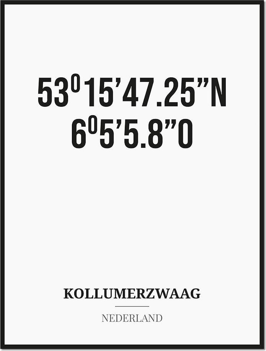 Studio216 Poster/kaart KOLLUMERZWAAG met coördinaten zwart, wit