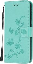 Samsung Galaxy A41 Hoesje - Bloemen Book Case - Cyan