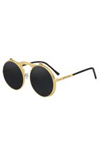 KIMU flip up ronde zonnebril goud zwart - vintage steampunk retro opklapbaar