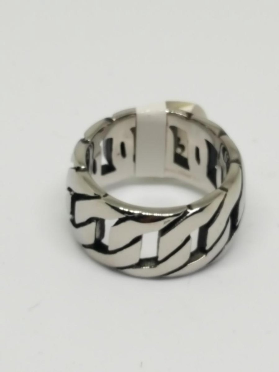 RH Jewelry Luxe Stalen Herenring – Platte Schakel Design – Elegant Stoer – Zilverkleurig – Maat 18