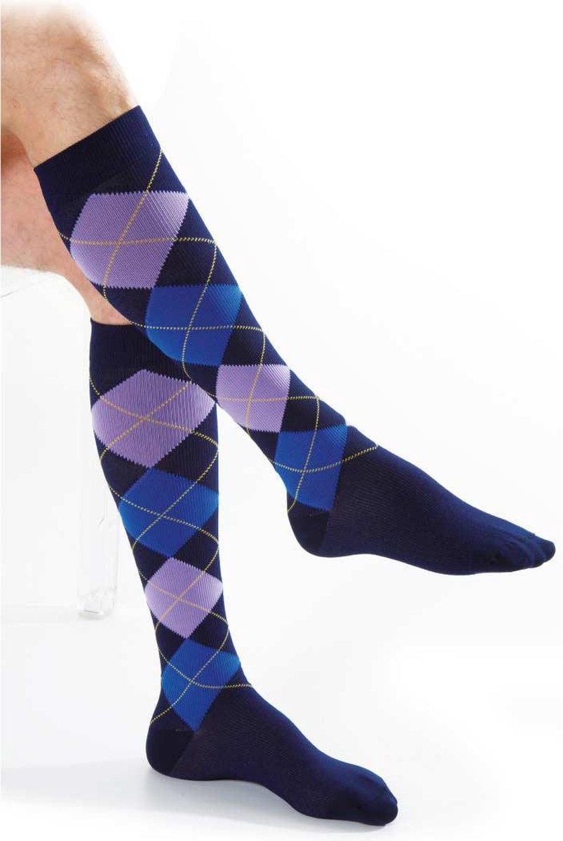 Kamila® compressiekousen - steunkousen London Unisex maat L (schoenmaat 43-44) Kleur ruiten blauw, Microvezel, Antibacterieel – 14/16 mmhg
