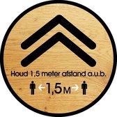 Pijl sticker, Looproute/afstand houden 1,5 meter vloersticker rond Ø 20 cm. Corona / COVID-19 Houtlook