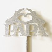 Taartdecoratie versiering| Taarttopper| Vaderdag| Cake topper| Papa| Handjes| Zilver Glitter|14 cm| karton