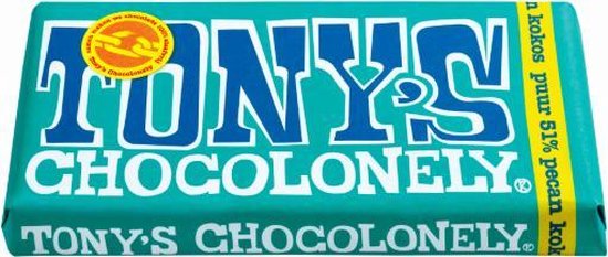 Tony's Chocolonely Chocolade Reep Puur Pecan Kokos - 180 gram - Tony's Chocolonely